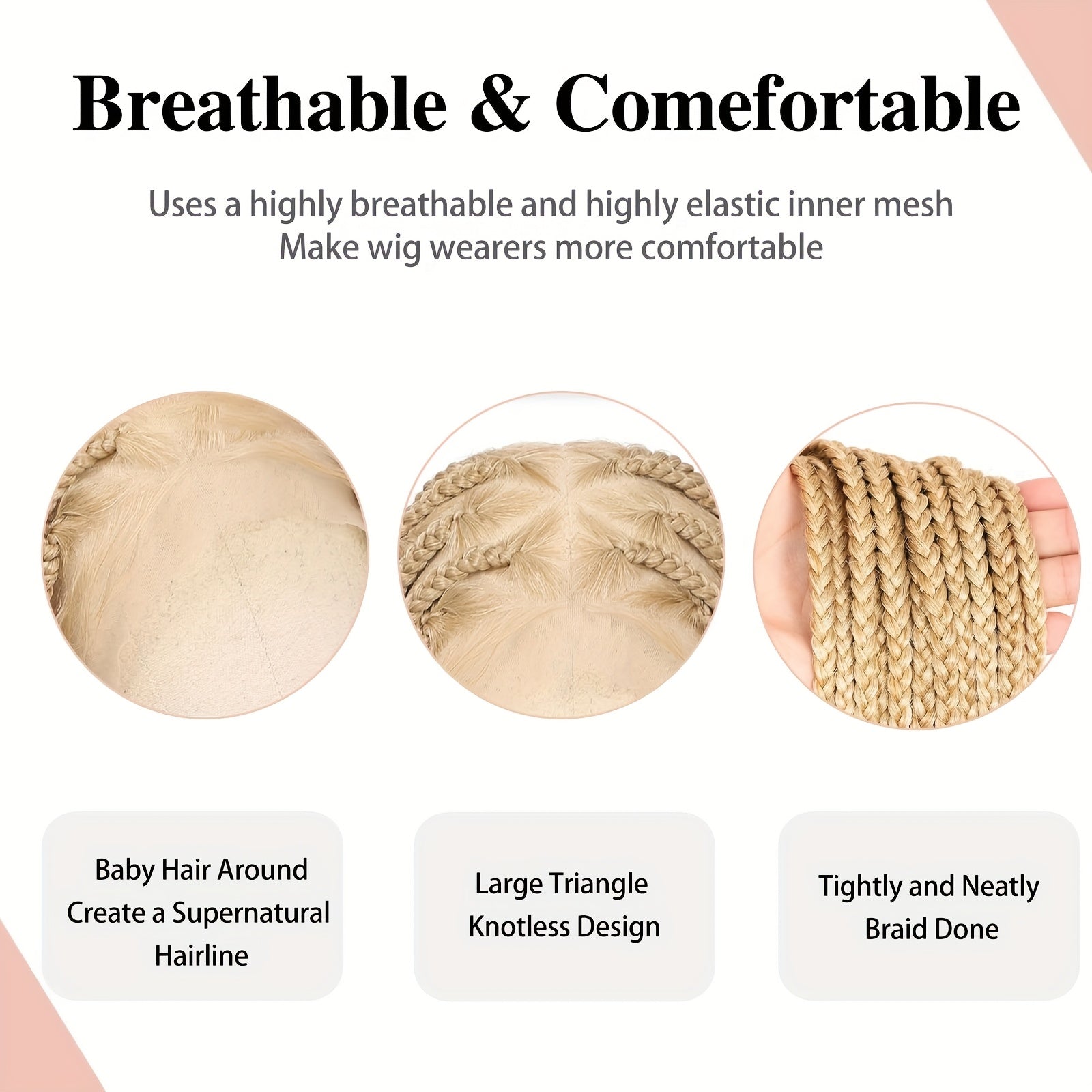 360°HD Full Lace Square Knotless Braided Wigs For Women 36 Inch Box Braid Wig With Baby Hair Blended Braided Lace Front Wig Honey Blonde With Light Blonde Ends Hand Braid Wigs